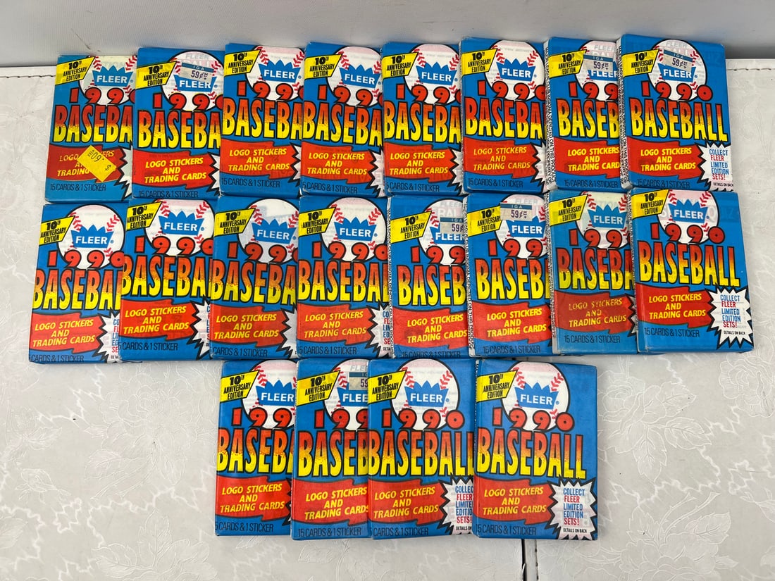 Lot of (20) 1990 Fleer Baseball Unopened Wax Packs - 1 Pack Is Partially Open On Back (1 of 3)