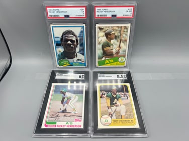 Lot of (4) Rickey Henderson Early Career PSA & SGC Graded Cards - Varying Grades