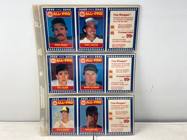 1987 Burger King Baseball Complete 20 Card Uncut Sheet Set W/ Stars