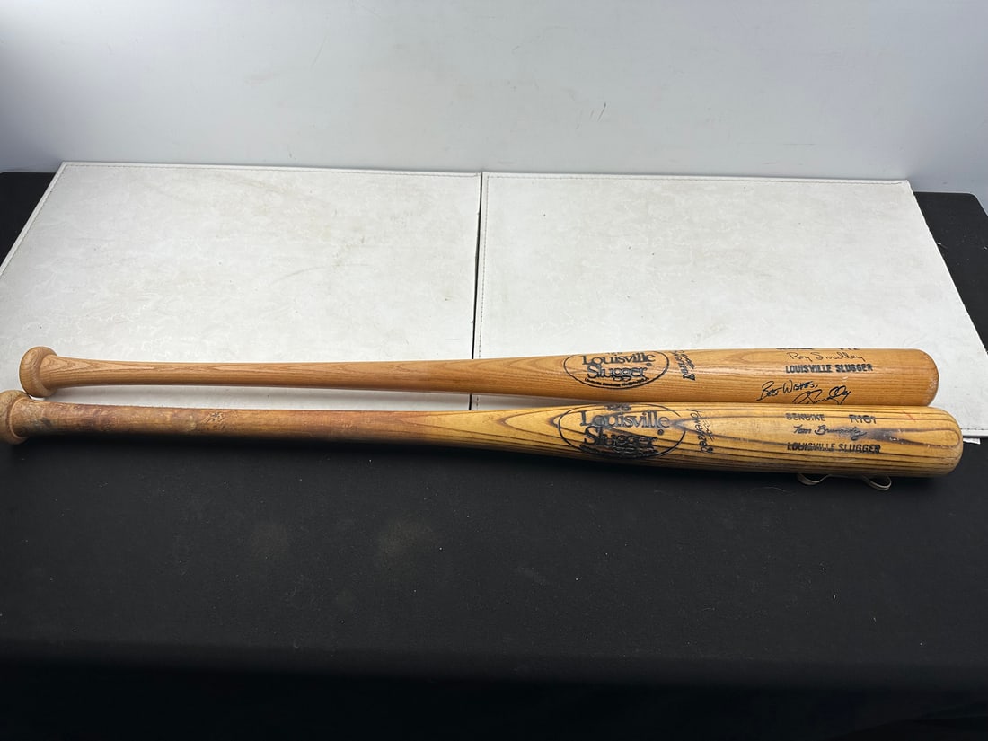 Lot of 2 Game Used Baseball Bats - Tom Brunansky Louisville Slugger R161 & Roy Smalley Autographed (1 of 12)