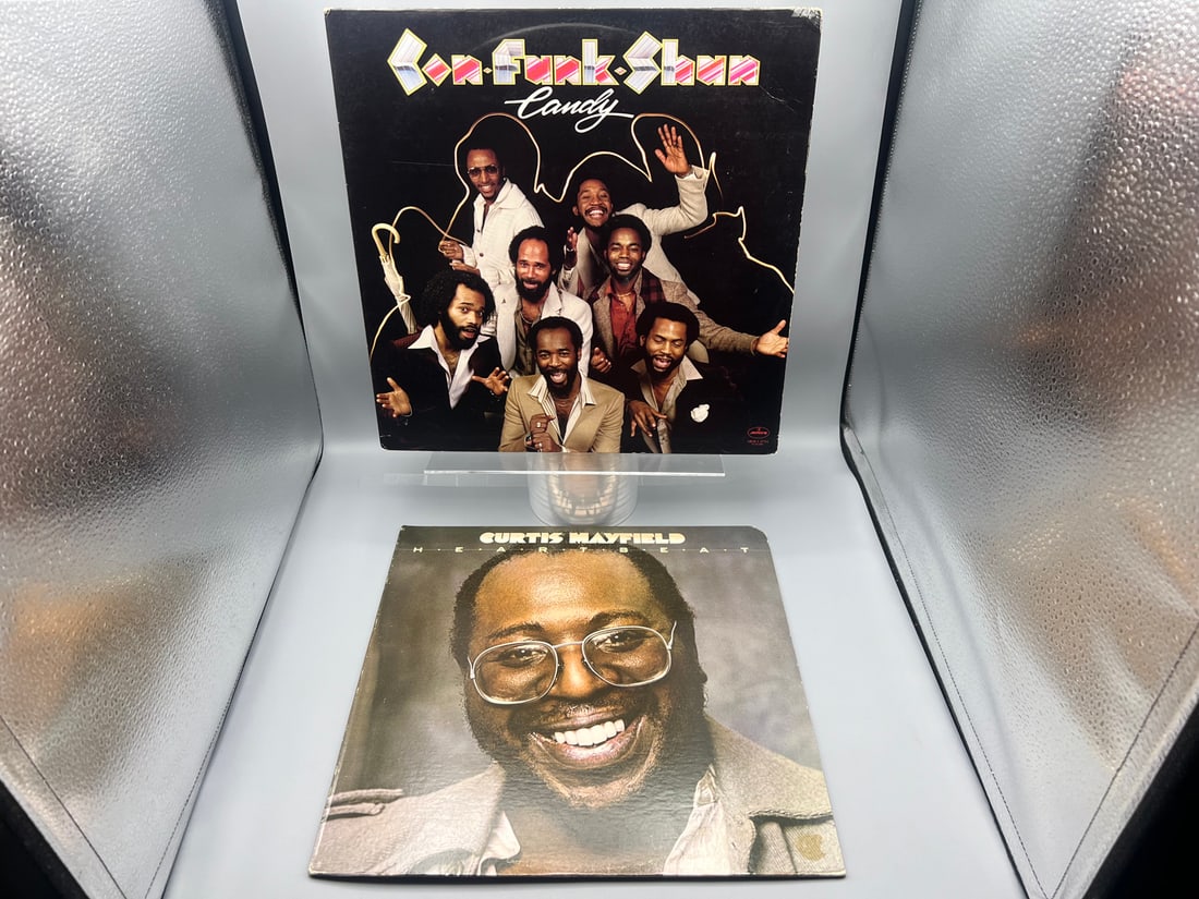 Two (2) LP Lot: Con Funk Shun: Candy (1979); and Curtis Mayfield: Heartbeat (1979), promo cut corner: Two (2) LP Lot: Con Funk Shun: Candy (1979); and Curtis Mayfield: Heartbeat (1979), promo cut corner