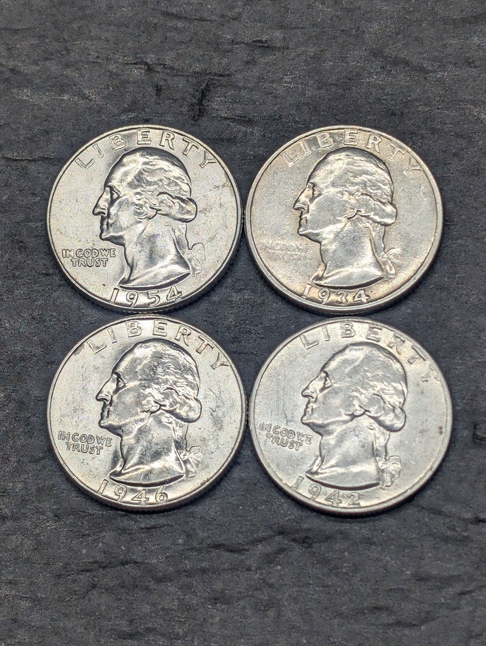 (4) Washington Silver Quarters *ALL BRILLIANT UNC 1934 2nd Year, 1942-D, 1946,1954