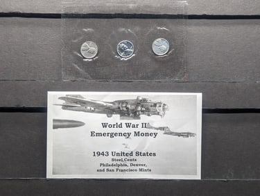 WWII Emergency Money - 1943  P-D-S Lincoln Steel Cents in High Grade