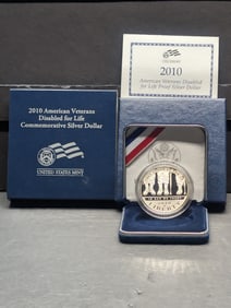 2010-W PROOF Veterans Disabled for Life Commem Silver Dollar in OGP w/ COA