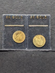 Two 1865 Mexico Miniature 8K GOLD Maximiliano Coins (2 Pcs)