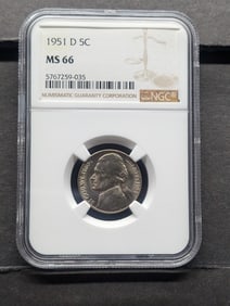 1951-D Jefferson Nickel - NGC MS66 w/ Light Rosy Toning