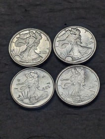 1/4th Oz. Each .999 FINE SILVER American Eagle Designed Miniature Coins (4 Pcs)