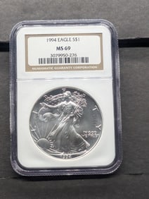 1994 American Silver Eagle - NGC MS69 - Near Perfect in Grade
