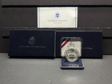 1991-S PROOF USO 50th Anniv. Commem Silver Dollar in OGP w/ COA