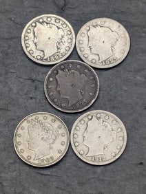 Lot of 5 Better Date Liberty Head V-Nickels