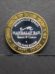 Limited Edition .999 FINE SILVER CENTER Mandalay Bay Casino $10 Gaming Token