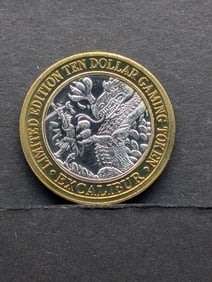 Limited Edition .999 FINE SILVER CENTER Excalibur Casino $10 Gaming Token