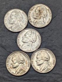 Lot of 5 High Grade Wartime Nickels