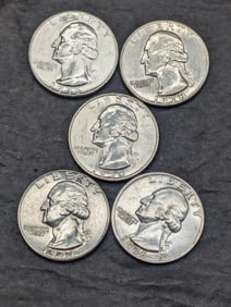 Lot of Five Various Dated Washington Silver Quarters *ALL BRILLIANT UNC*