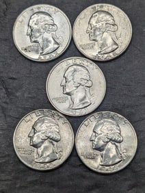 Lot of Five Various Dated Washington Silver Quarters *ALL BRILLIANT UNC*