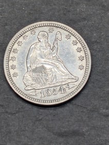 1854 w/ Arrows Seated Liberty Quarter - AU/BU