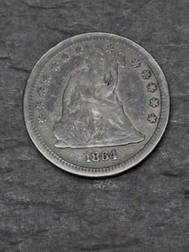 1864-P Drapery Seated Quarter - Civil War Date!