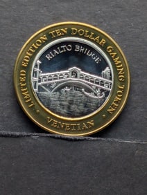Limited Edition .999 FINE SILVER CENTER Venetian Casino $10 Gaming Token