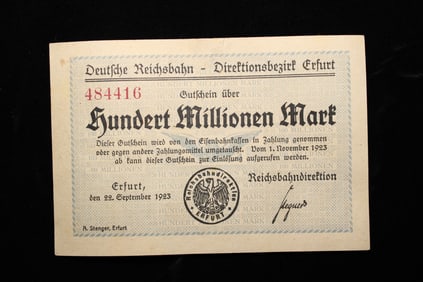 1923 German Mark Note. Scarce Post WWI Currency. CRISP UNC