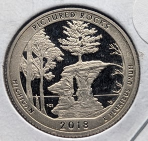 2018-S Silver Proof Quarter, pictured Rocks, Michigan
