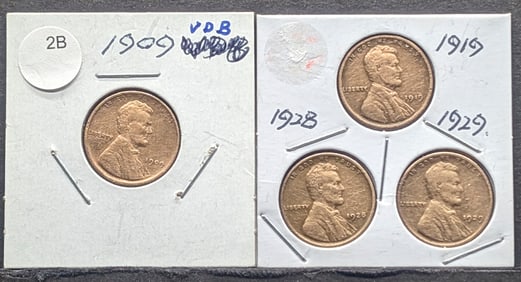 1909 VDB, 1919, 1928 & 1929 Lincoln Cents