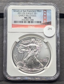 2011-S Silver American Eagle Early Release Graded MS70 By NGC.