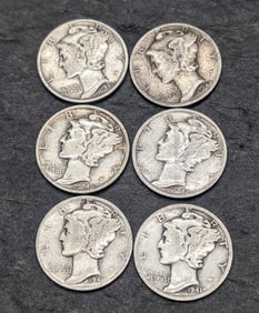 1941 P, D, & S And 1942 P, D, & S Mercury Dimes