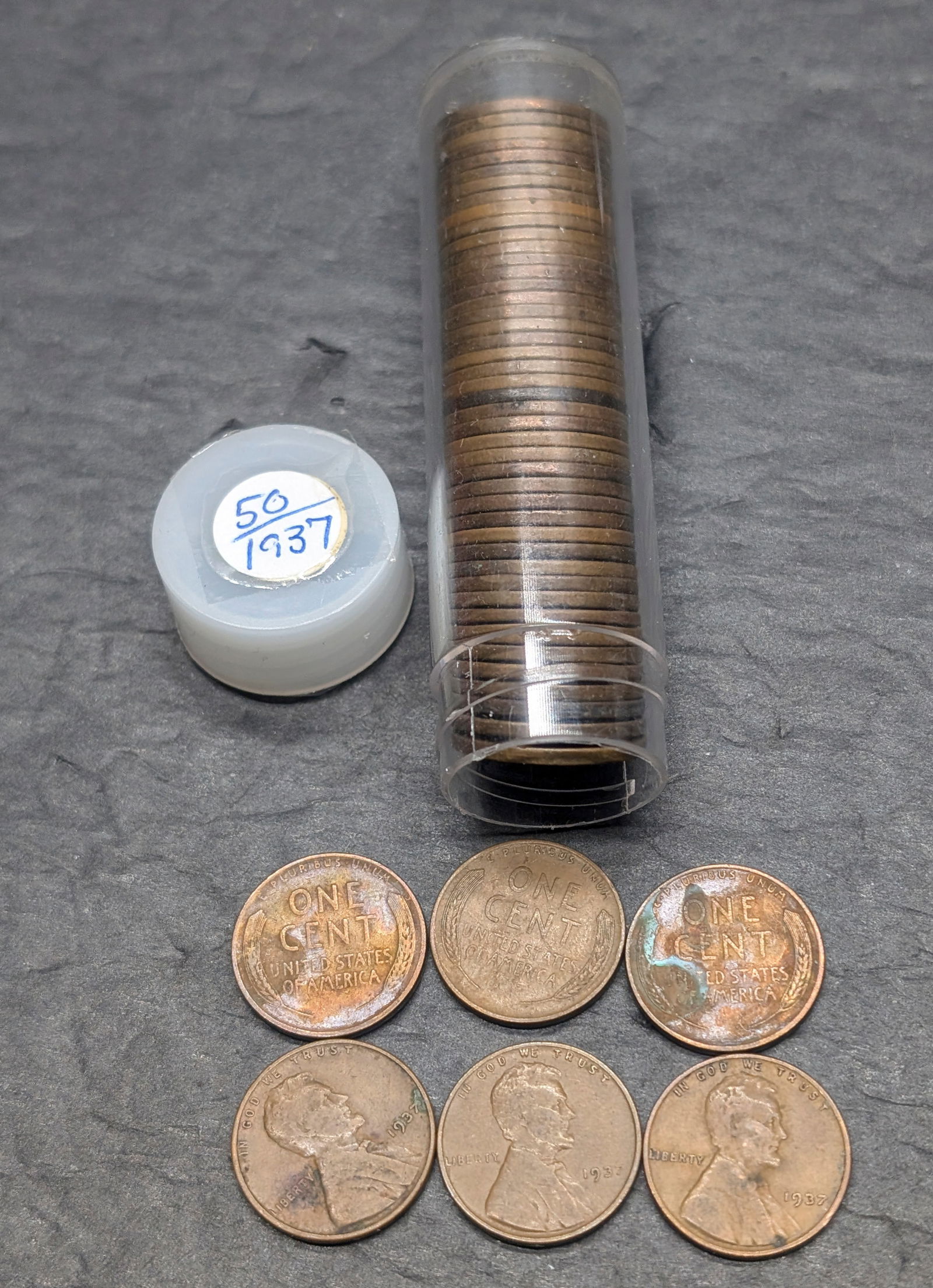 Tube Of 1937 Lincoln Wheat Cents (1 of 3)