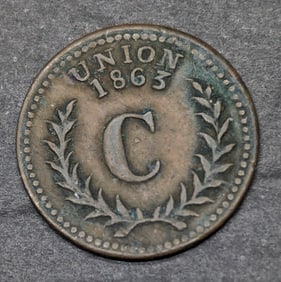 1863 Merchant Civil War Token. Charnley Saloon, 11 Orange St, Providence RI.