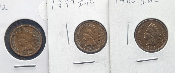 1892, 1897 & 1900 Indian Head Cents, VF