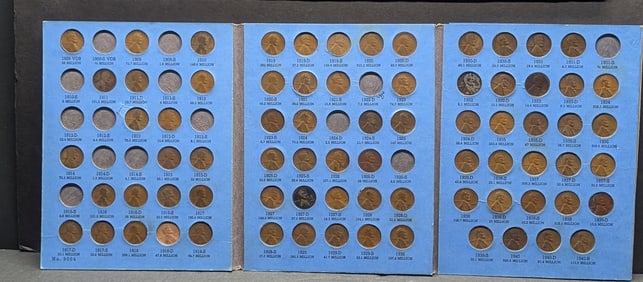 Lincoln Whitman Folder w/ 75 Coins. Wheat and Memorial Cents. Missing S-VDB, 09-S Thru 15S 12D 14D