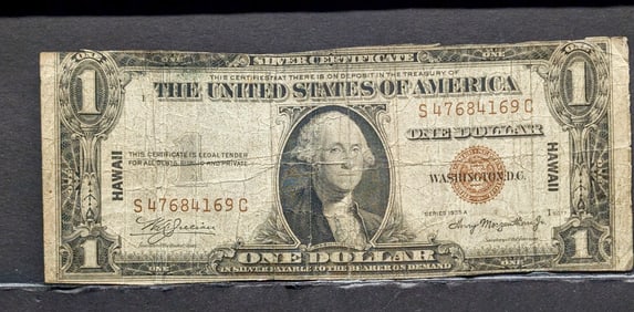 1935-A Hawaii Brown Seal 1$ Silver Certificate. Trimmed.