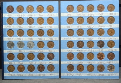 1938 TO 1958 Complete Lincoln Cents Folder, (60) Coins