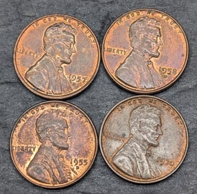 1930, 1955-D, 1957-D, & 1958-D RED Unc. Lincoln Wheat Cents
