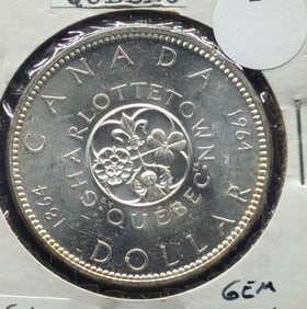1964 Canada Silver Dollar, Charlottetown Commemorative Gem Prooflike, 80% Silver