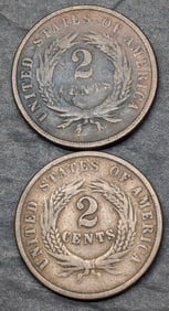 1864,1865 United States 2-Cent Pieces.