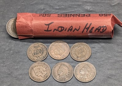 (roll of 50) Circulated Indian Head Pennies