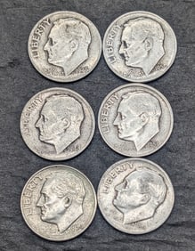 1946-P, 1948 P & S, 1950-S, 1951-S, & 1954-S Roosevelt Dimes