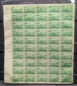1936 Army & Navy, John Paul Jones & John Barry 1-Cent Sheet Of 50 U.S. Stamps. Scotts #790. Plate
