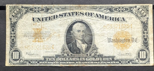 1922 Gold Seal Large Sized Gold Certificate. Bust Of Michael Hillegas, First Treasurer Of U.S.