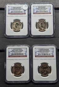 Four Brilliant Uncirculated 2007 & 2008 Presidential Dollars Graded By NGC: Madison, Monroe, Adams,