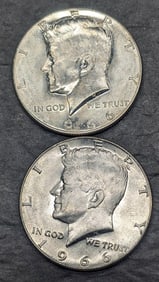 (2) 1966 Unc. 40% Silver Kennedy Half Dollars