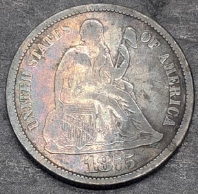 1875 Liberty Seated Dime, VF 30-VF 35, Toned