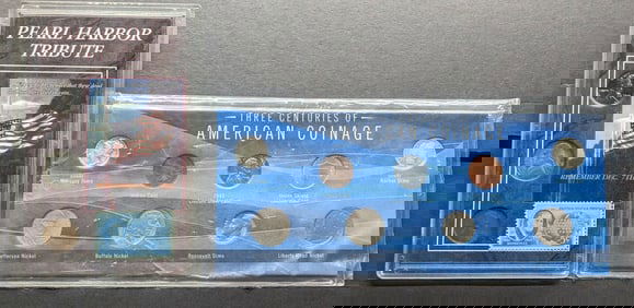 3 Centuries Of American Coinage And Pearl Harbor Tribute Coin Collections. Includes 2 silver dimes