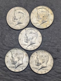 (5) 1967-D 40% Silver Kennedy Half Dollars