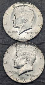 (2) 1965 Unc. 40% Silver Kennedy Half Dollars