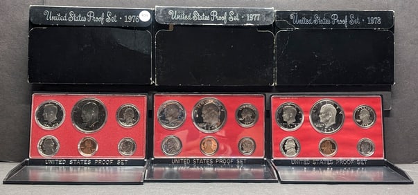 1976-S, 1977-S & 1978-S US Proof Sets