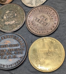 Assortment Of 10 Different Masonic Tokens.