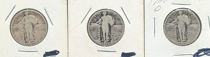 (3 coins) 1927-P, l928-P, 1928-D Standing Liberty Quarters