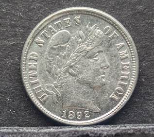 1892 Barber Dime, AU+ , Nice
